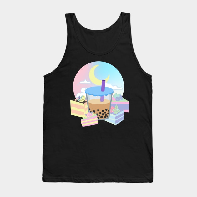 Boba Tea Cake Pastel Kawaii Moon Bubble Tea Dessert Cute Japanese Y2K Vaporwave Tank Top by Super Kawaii Club